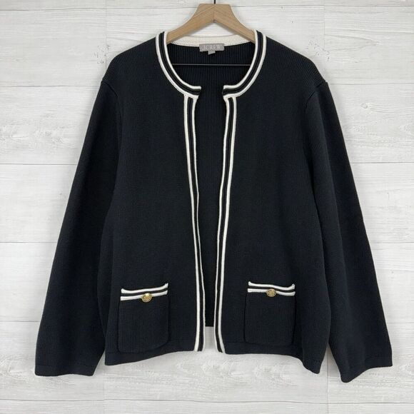 J.Crew Emilie Sweater Lady Jacket Women 3X Black w/ Contrast Trim Pockets Office - Picture 15 of 15
